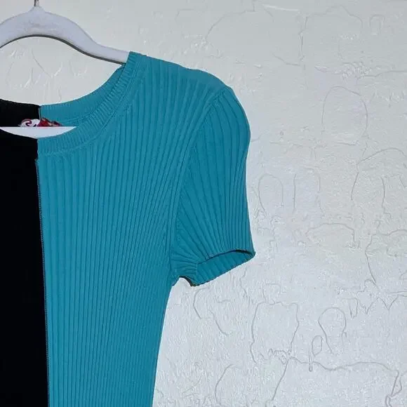 Staud Colleen Colorblock Ribbed Bodycon Dress Black Blue Womens Size Small - Picture 11 of 12